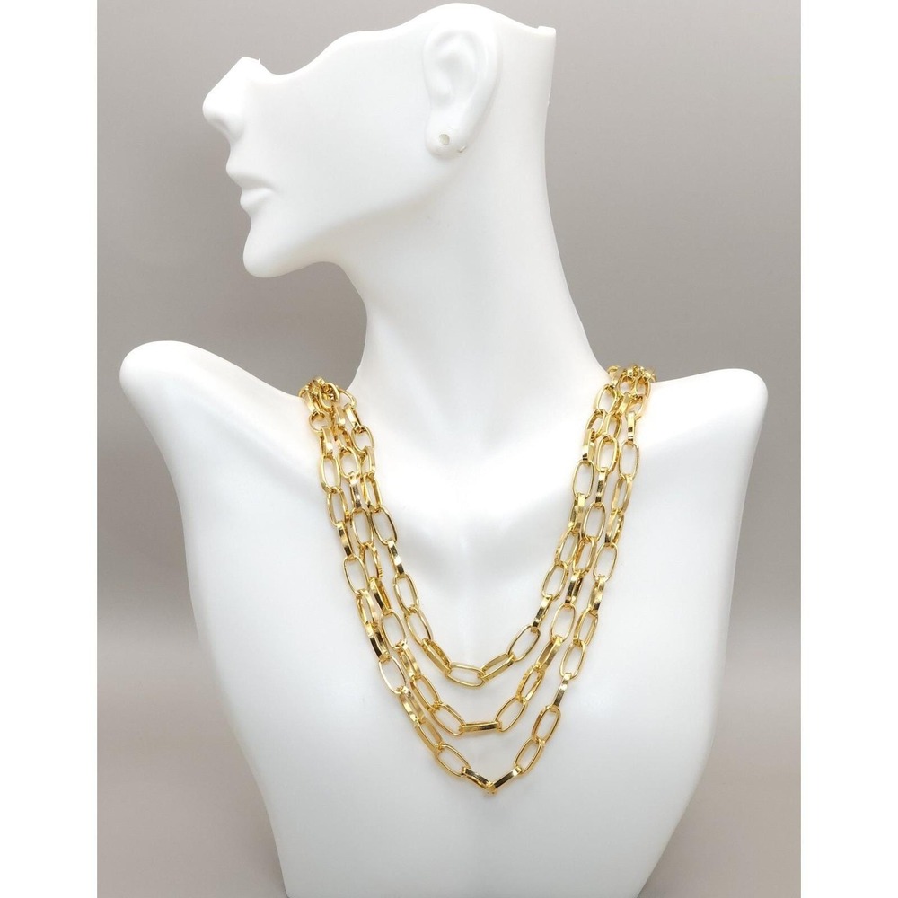 Vintage Monet Gold Tone Triple multi Chain Oval Link Necklace 16"-18" Adjustable - Picture 8 of 8